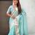 teal soft organza saree with unstiched blouse