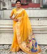 yellow soft organza saree with unstiched blouse
