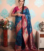 navy blue paithani saree with unstiched blouse