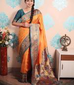 orange paithani saree with unstiched blouse
