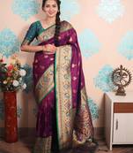 violet paithani saree with unstiched blouse