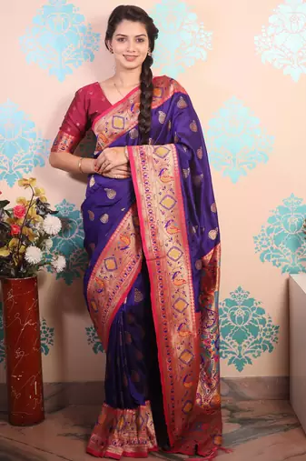 purple paithani saree with unstiched blouse