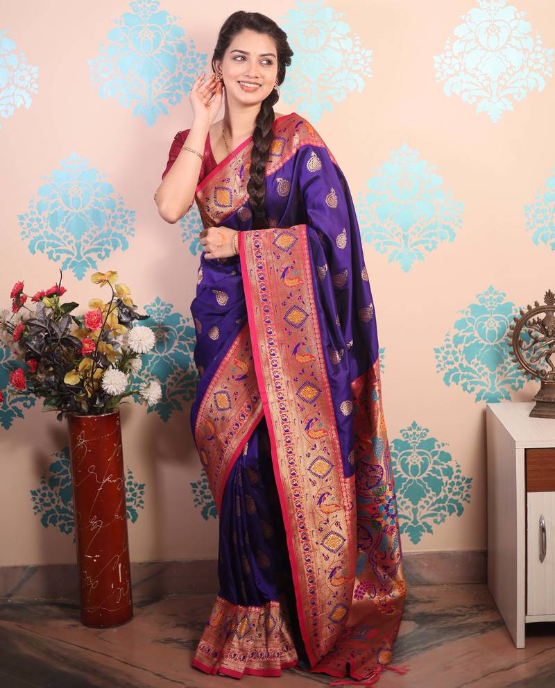purple paithani saree with unstiched blouse