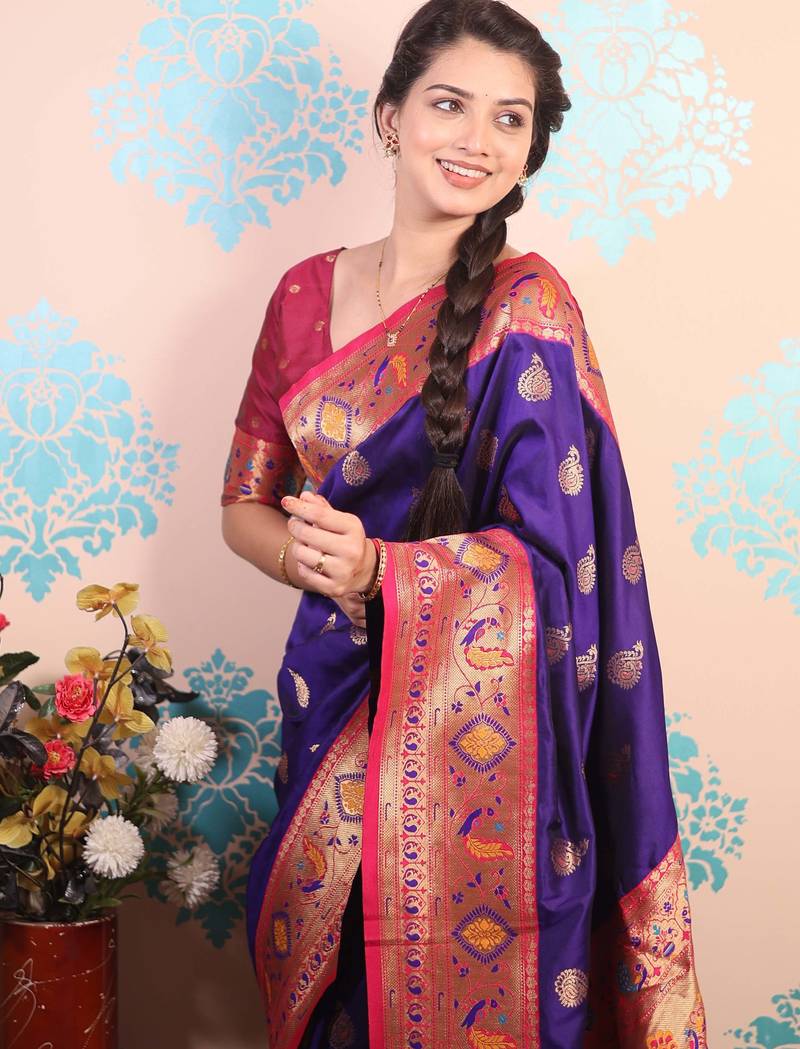 purple paithani saree with unstiched blouse
