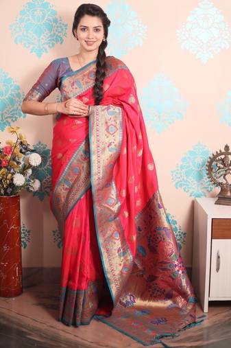 pink paithani saree with unstiched blouse