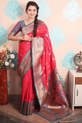 pink paithani saree with unstiched blouse