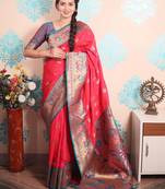 pink paithani saree with unstiched blouse
