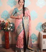 baby pink paithani saree with unstiched blouse