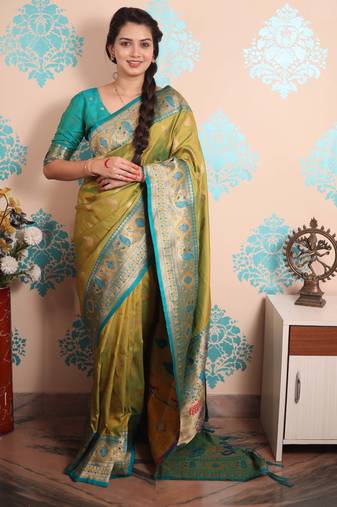 mehendi paithani saree with unstiched blouse