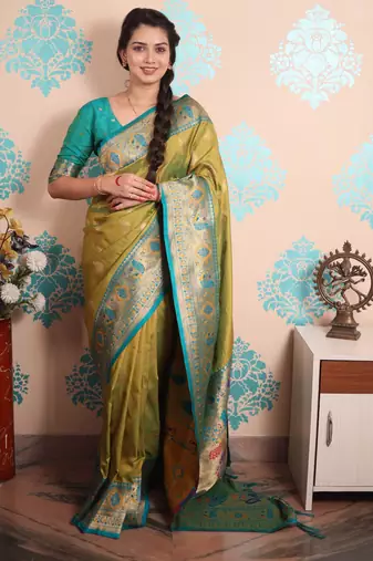 mehendi paithani saree with unstiched blouse