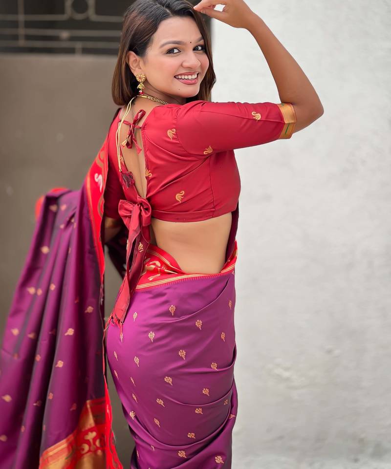 magenta paithani saree with unstiched blouse
