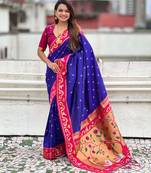 violet paithani saree with unstiched blouse