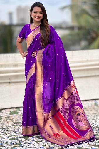 dark purple soft art silk saree with unstiched blouse