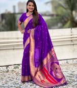 dark purple soft art silk saree with unstiched blouse