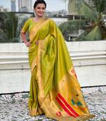 mehendi soft art silk saree with unstiched blouse