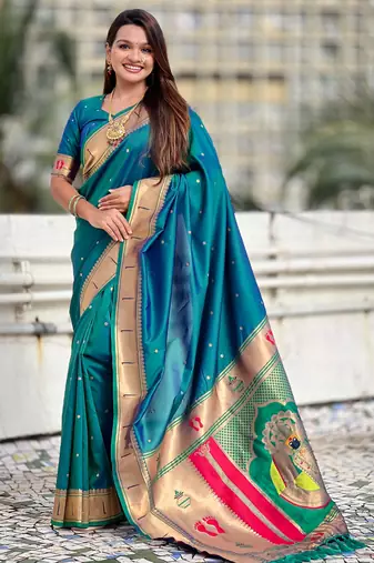 turquoise blue soft art silk saree with unstiched blouse