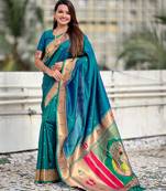 turquoise blue soft art silk saree with unstiched blouse