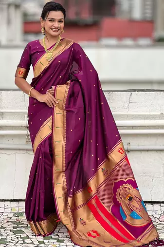 maroon soft art silk saree with unstiched blouse