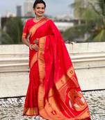 red soft art silk saree with unstiched blouse