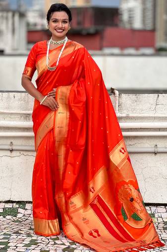 dark orange soft art silk saree with unstiched blouse