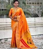 light orange soft art silk saree with unstiched blouse