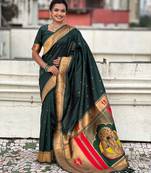 dark green soft art silk saree with unstiched blouse
