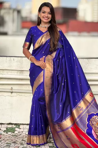 dark blue soft art silk saree with unstiched blouse