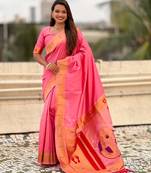 pink soft art silk saree with unstiched blouse