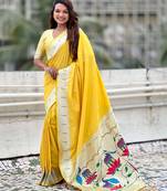 yellow paithani saree with unstiched blouse