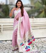 violet paithani saree with unstiched blouse