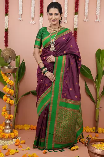 wine green soft art silk saree with unstiched blouse