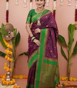 wine green soft art silk saree with unstiched blouse