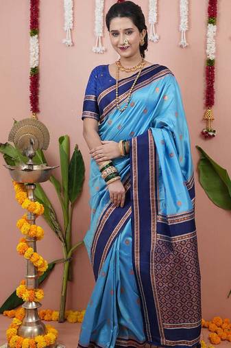 sky soft art silk saree with unstiched blouse