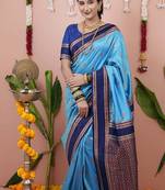 sky soft art silk saree with unstiched blouse