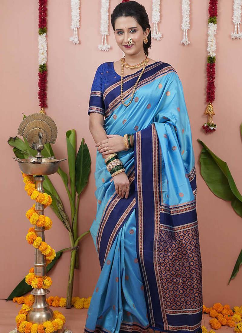 sky soft art silk saree with unstiched blouse