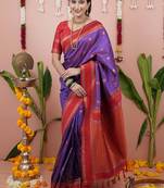 purple soft art silk saree with unstiched blouse