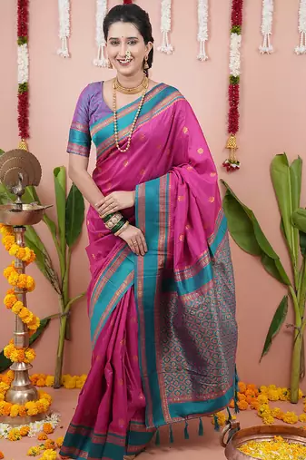 pink soft art silk saree with unstiched blouse