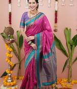 pink soft art silk saree with unstiched blouse