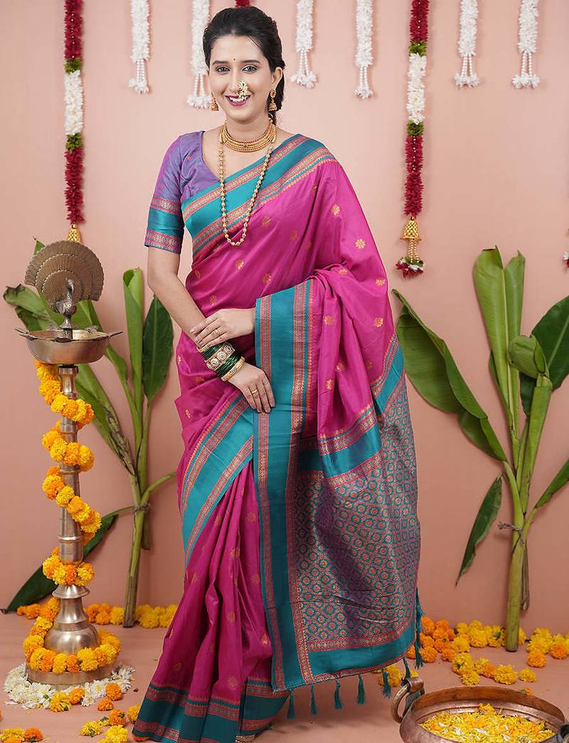 pink soft art silk saree with unstiched blouse