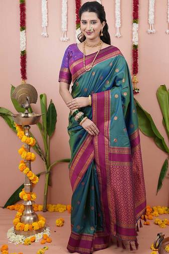 green soft art silk saree with unstiched blouse