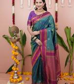 green soft art silk saree with unstiched blouse