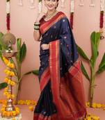 navy soft art silk saree with unstiched blouse