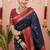 navy soft art silk saree with unstiched blouse