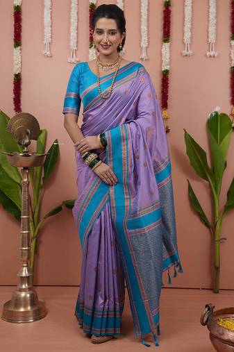 lavender sky soft art silk saree with unstiched blouse