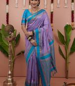 lavender sky soft art silk saree with unstiched blouse