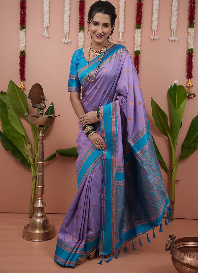 lavender sky soft art silk saree with unstiched blouse