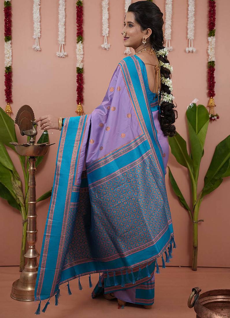lavender sky soft art silk saree with unstiched blouse