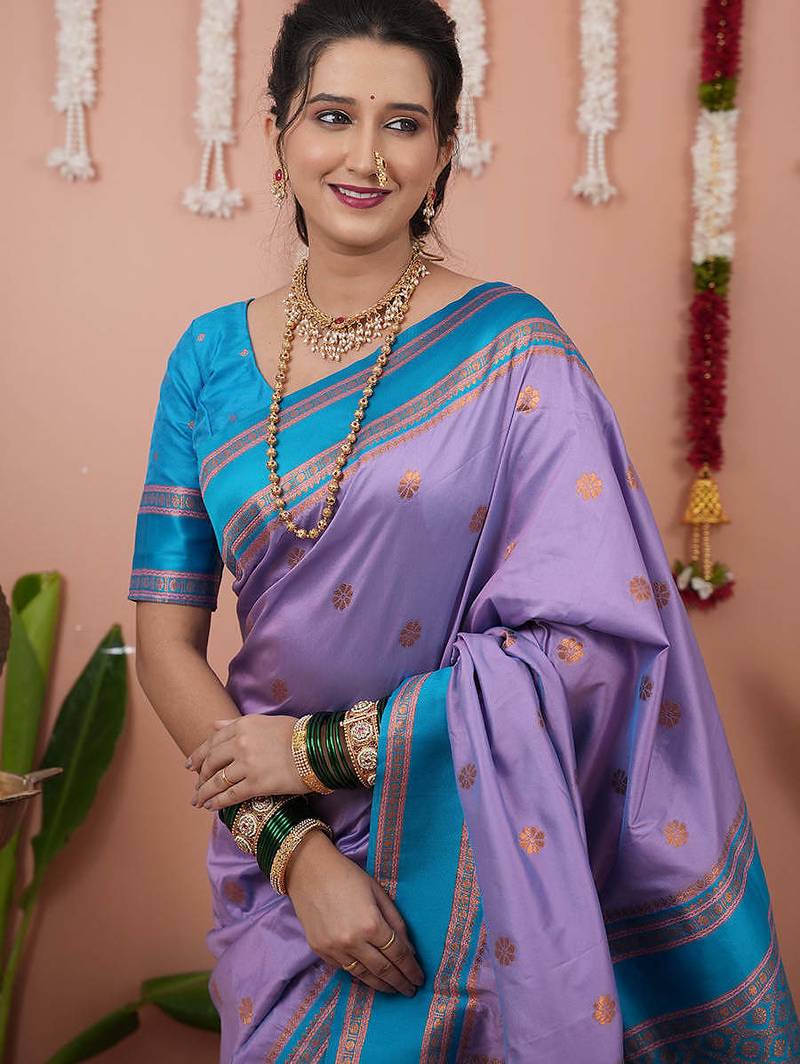 lavender sky soft art silk saree with unstiched blouse