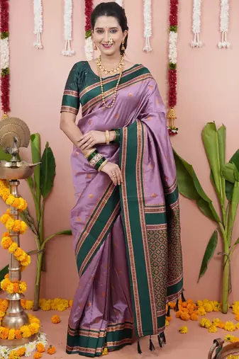 lavender green soft art silk saree with unstiched blouse