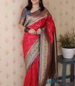pink banarasi soft art silk saree with unstiched blouse